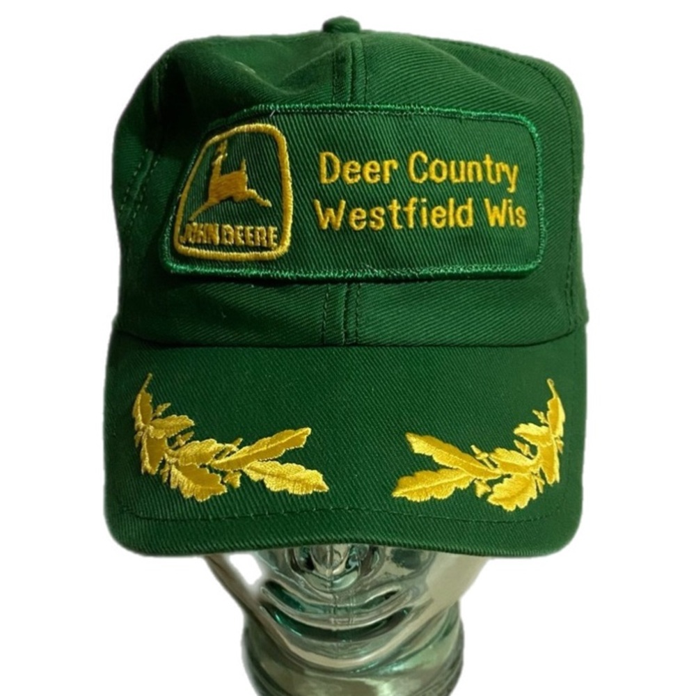 Vintage John Deere Snap Back Hat Big Patch Oak Leaf Westfield Wisconsin Green OS